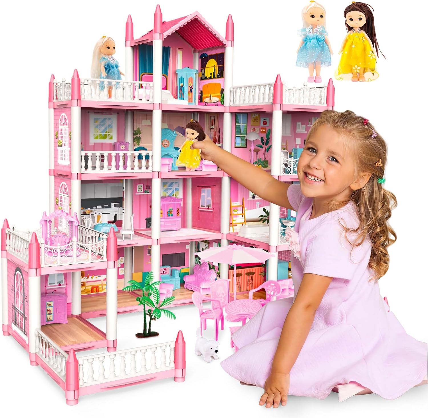 Big Doll House Beauty Villa Set For Kids, Lovely Doll House For Girls, Doll Play House Best For Gifts